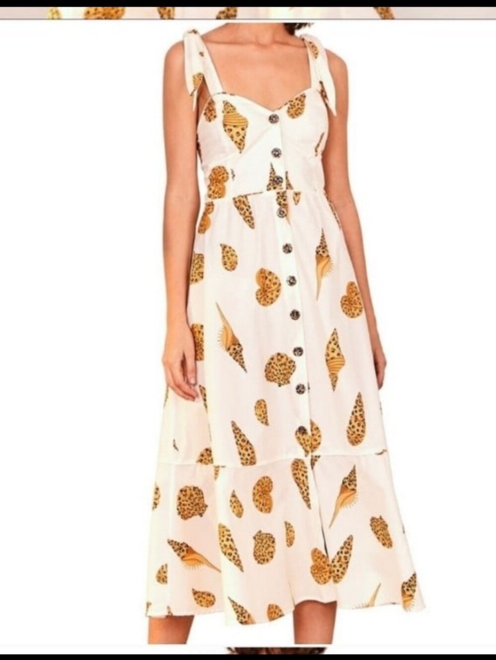 FARM Rio Cream Midi Dress with Mustard Leopard Print